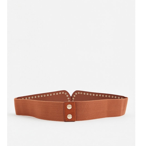 🆕COGNAC FAUX SUEDE STUD DUAL BUCKLE BELT - Picture 3 of 3